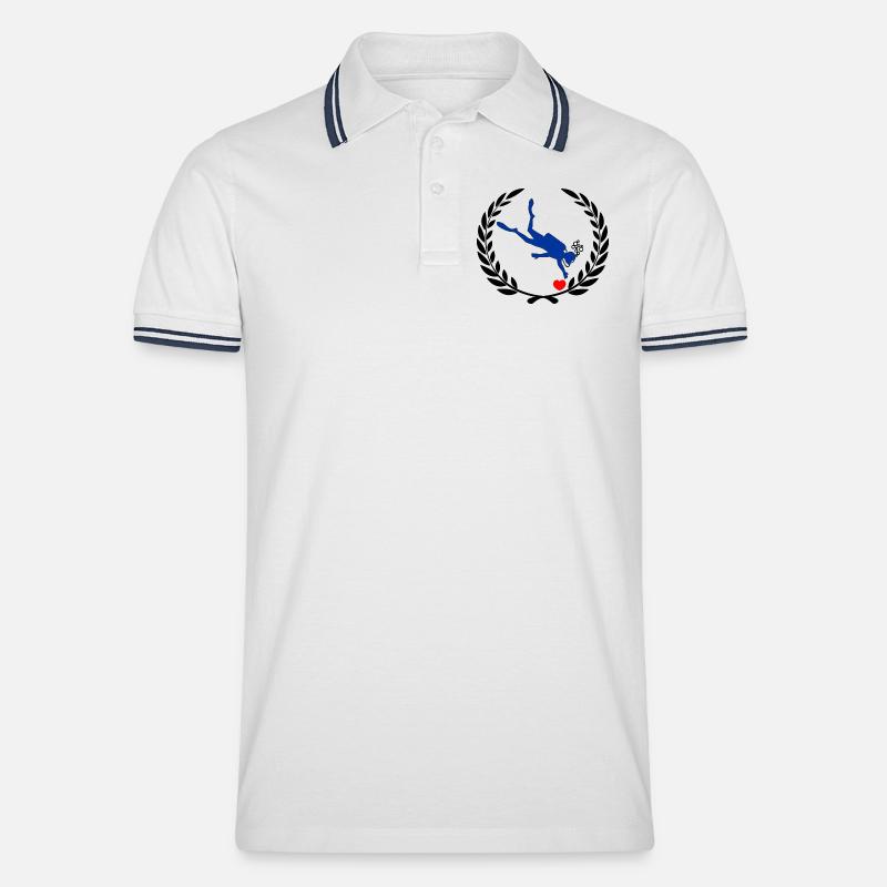 Taucher findet Herz - Männer Tipped Poloshirt - Weiß/Navy