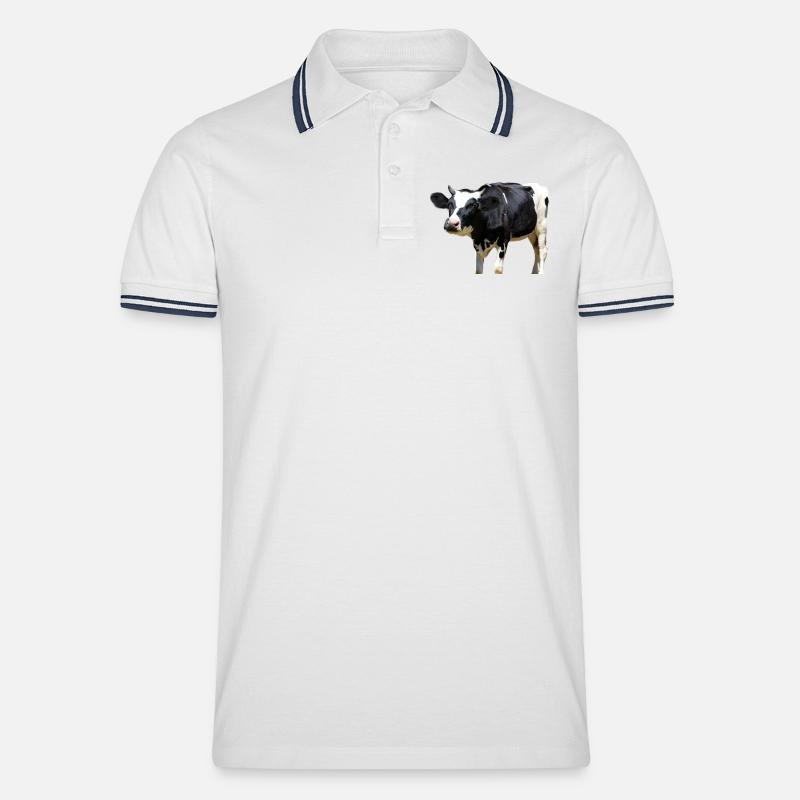 Kuh - Männer Tipped Poloshirt - Weiß/Navy