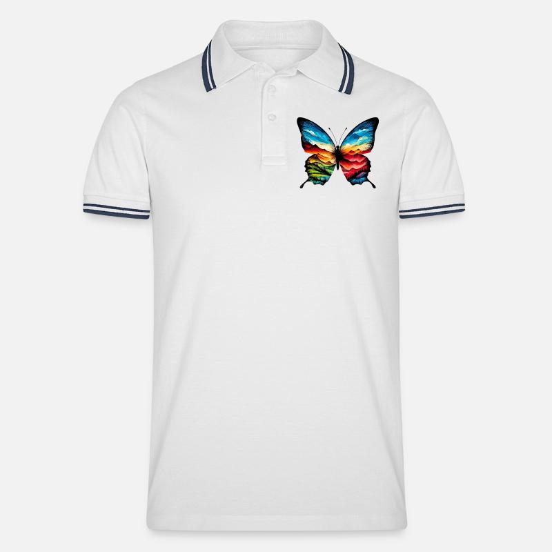Schmetterling - Männer Tipped Poloshirt - Weiß/Navy