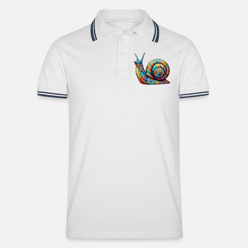 Schnecke - Männer Tipped Poloshirt - Weiß/Navy
