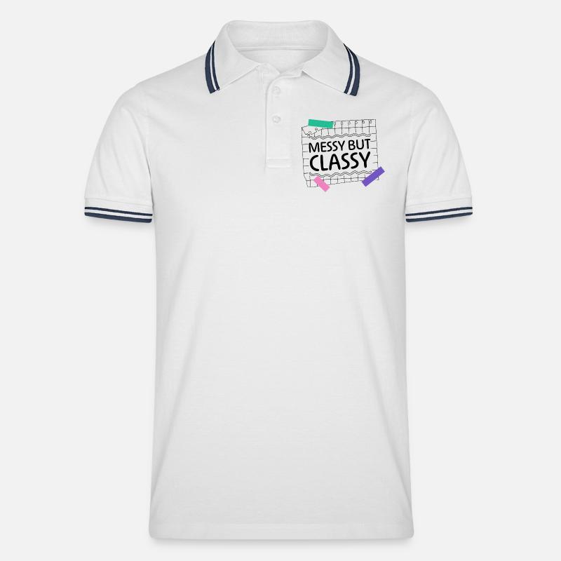 Messy but Classy – Eltern-Lifestyle Statement - Männer Tipped Poloshirt - Weiß/Navy