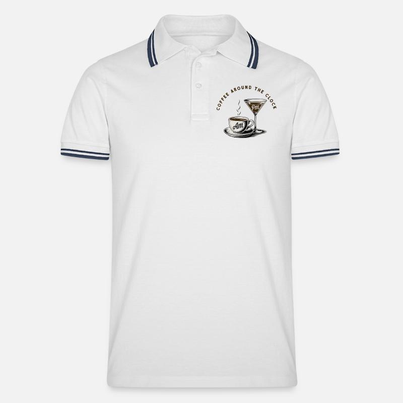 Kaffeepause, Coffee around the clock - Männer Tipped Poloshirt - Weiß/Navy