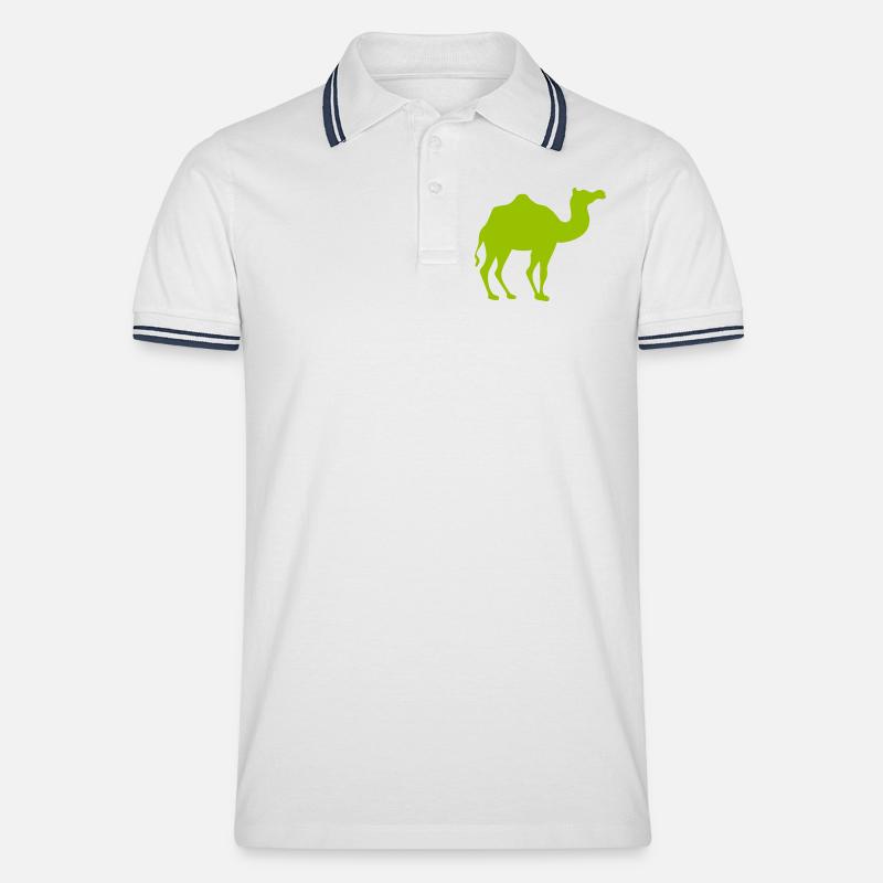 Leuchtendes Kamel Silhouette - Männer Tipped Poloshirt - Weiß/Navy
