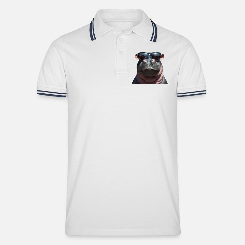 Nilpferd Flusspferd Hippo mit Sonnenbrille - Männer Tipped Poloshirt - Weiß/Navy