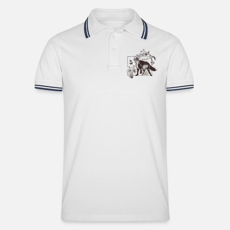 Waldfuchs im Blumenrahmen - Männer Tipped Poloshirt - Weiß/Navy