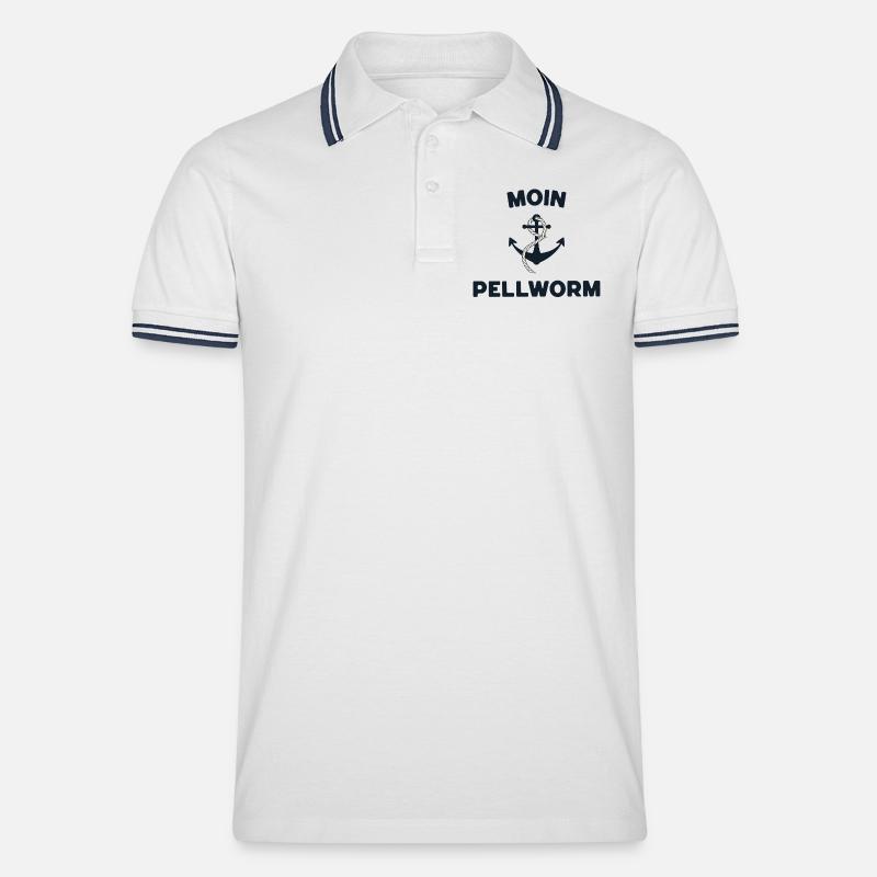 Moin Pellworm – Maritimes Anker-Design - Männer Tipped Poloshirt - Weiß/Navy