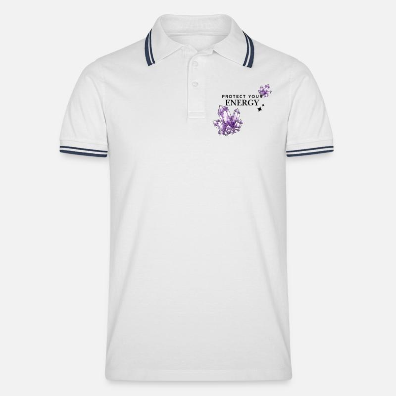 Violette Kristallcluster auf Schwarz - Männer Tipped Poloshirt - Weiß/Navy
