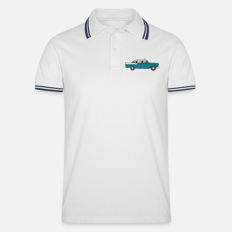 Kubanisches Oldtimer-Auto - Männer Tipped Poloshirt - Weiß/Navy