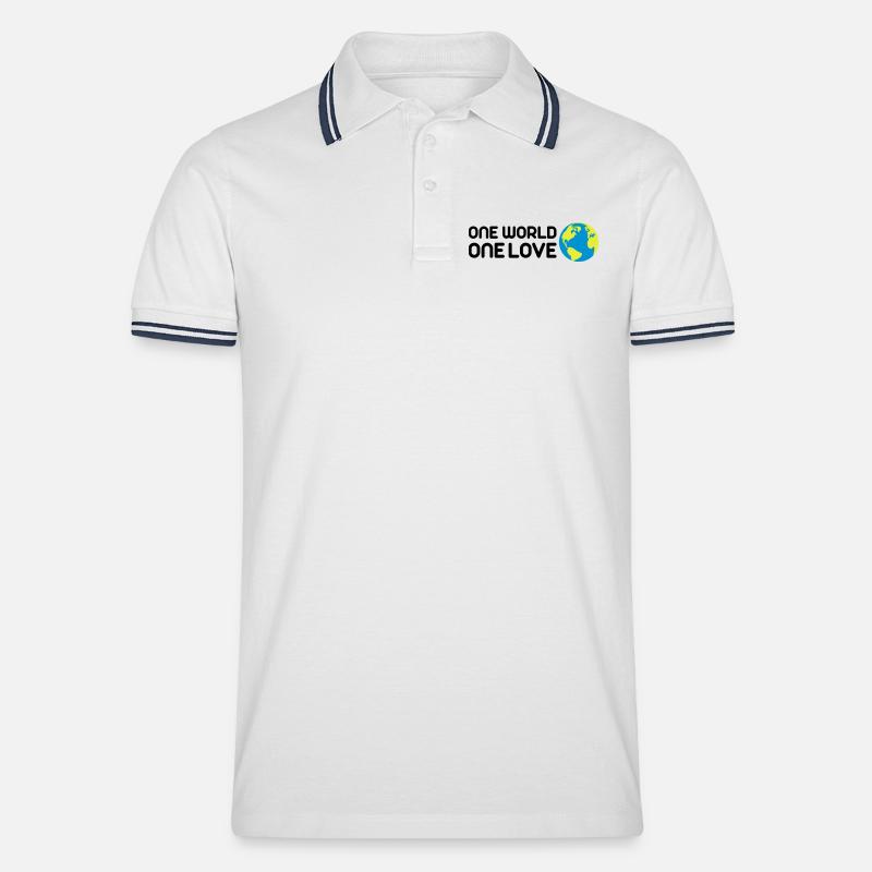 One World One Love - Männer Tipped Poloshirt - Weiß/Navy