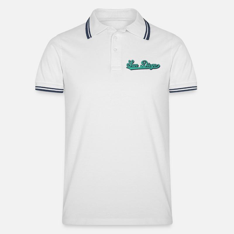 San Diego Script Retro Welle - Männer Tipped Poloshirt - Weiß/Navy