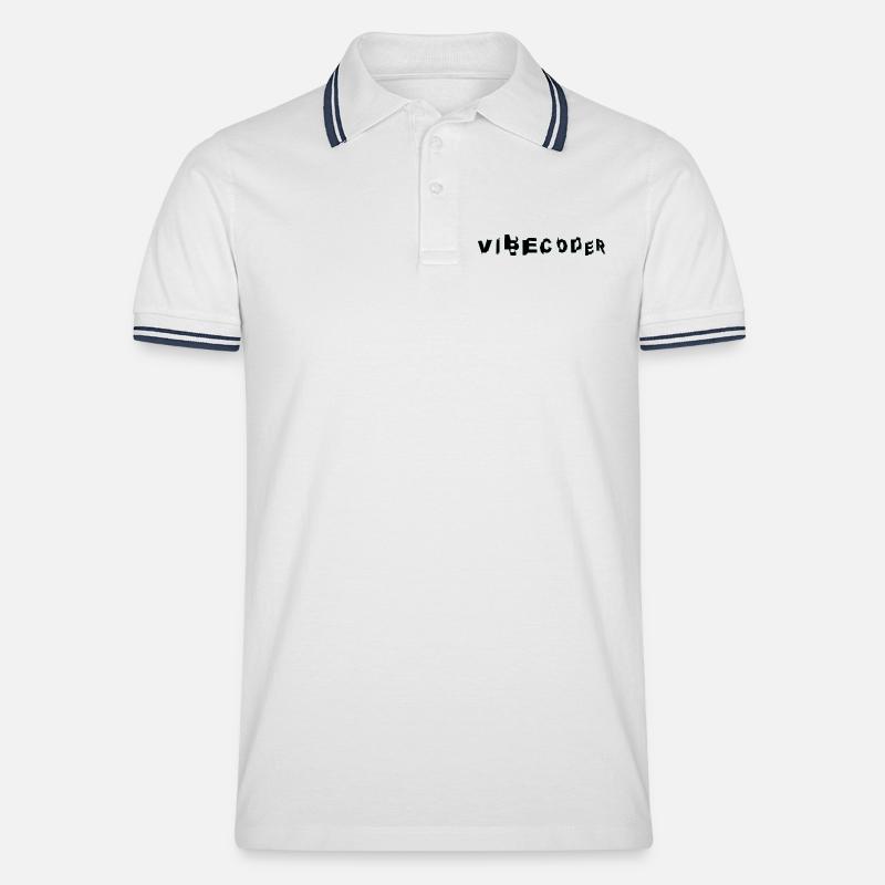 VibeCoder Glitch Neon - Männer Tipped Poloshirt - Weiß/Navy