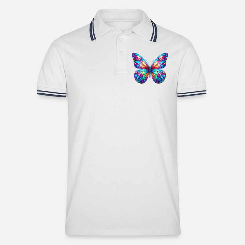Schmetterling - Männer Tipped Poloshirt - Weiß/Navy