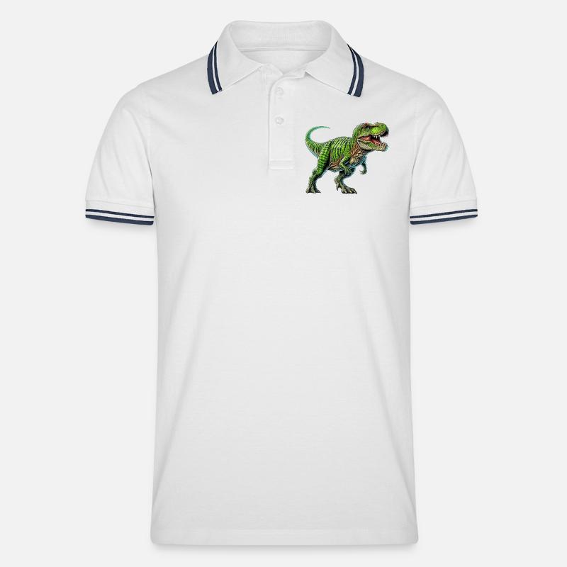 Dinosaurier - Männer Tipped Poloshirt - Weiß/Navy