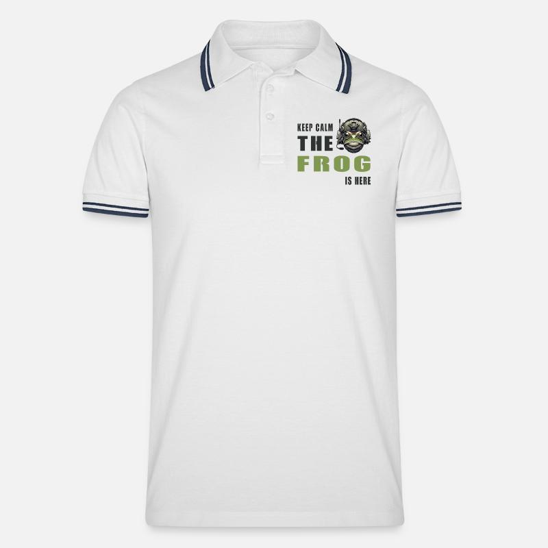 Kampffrosch – Keep Calm Style - Männer Tipped Poloshirt - Weiß/Navy