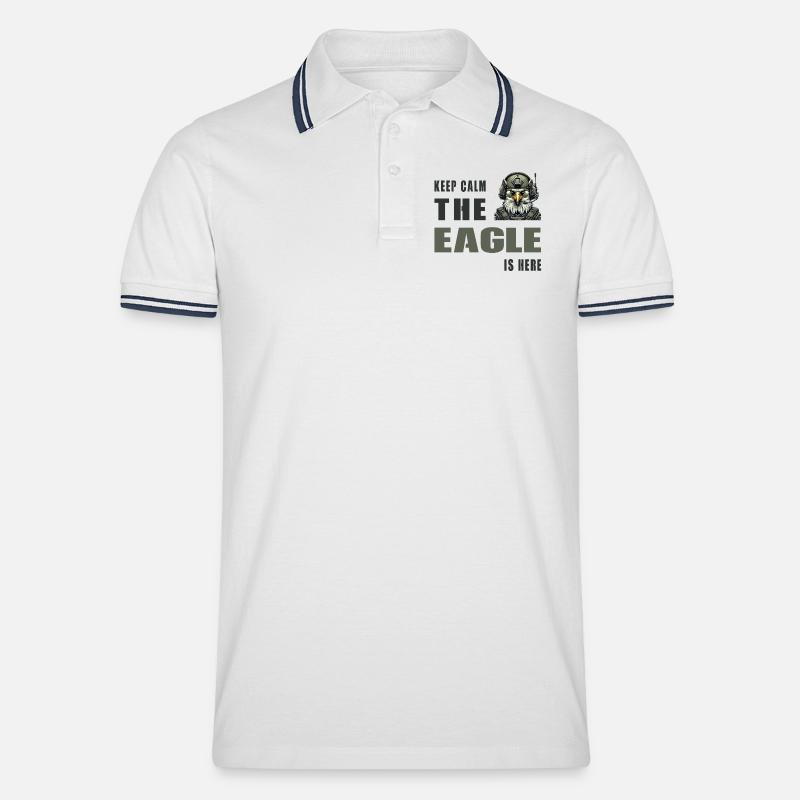 Keep Calm – The Eagle Is Here - Männer Tipped Poloshirt - Weiß/Navy