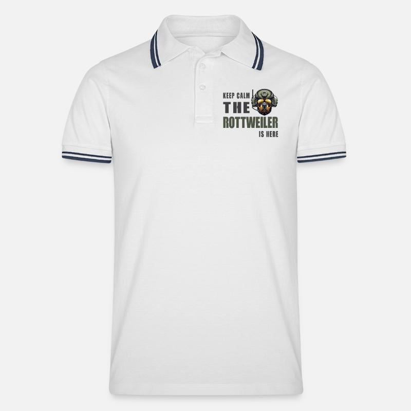 Rottweiler – Keep Calm Design - Männer Tipped Poloshirt - Weiß/Navy