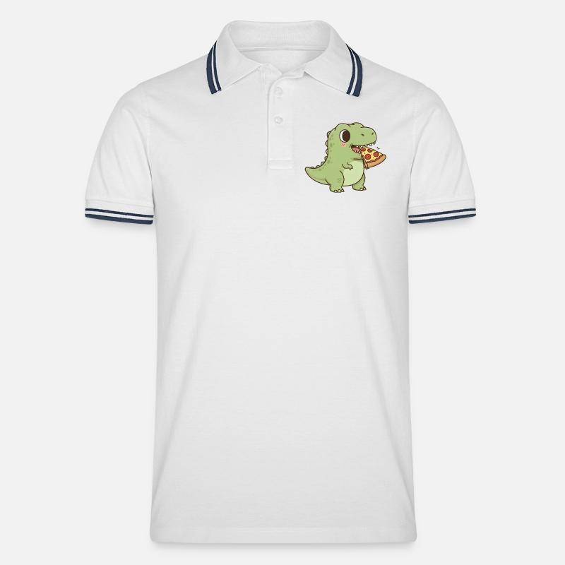 T-Rex isst Pizza - Männer Tipped Poloshirt - Weiß/Navy