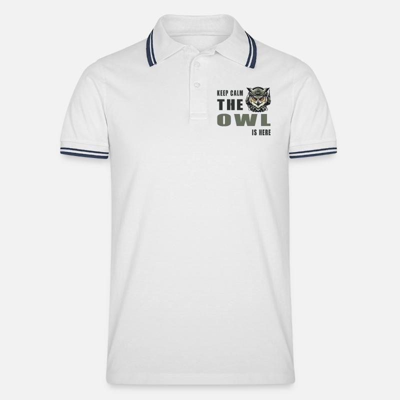 Ruhe bewahren, die Eule ist da - Männer Tipped Poloshirt - Weiß/Navy