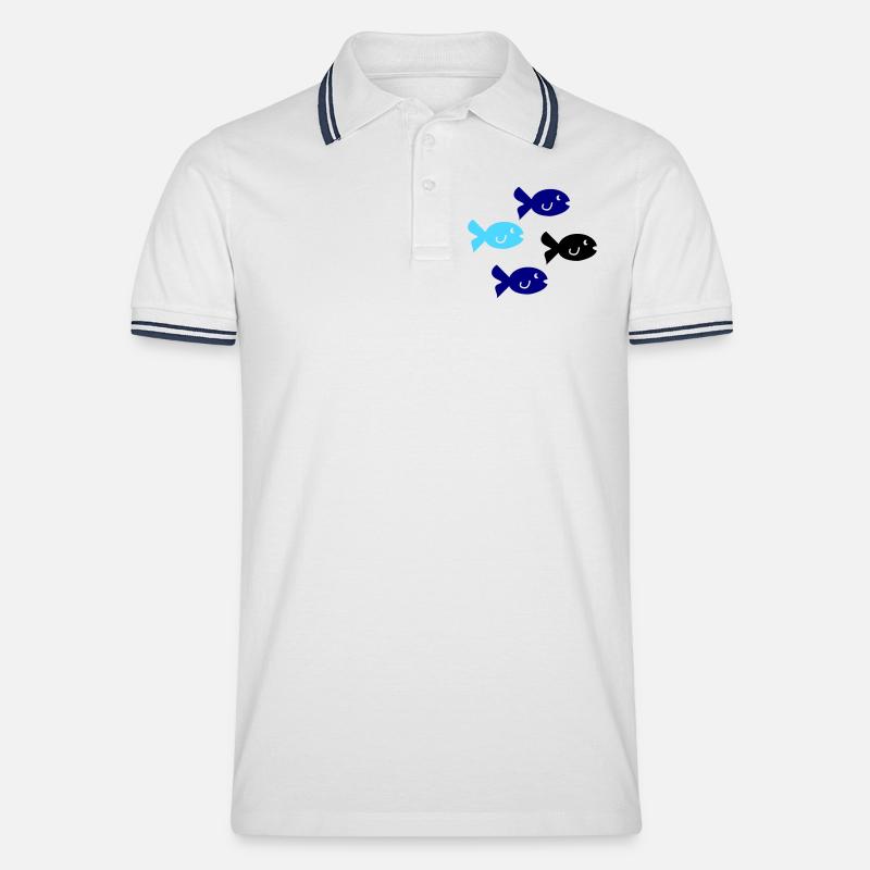 Fiskesilhuett - Tipped Poloshirt for menn - hvit/marine