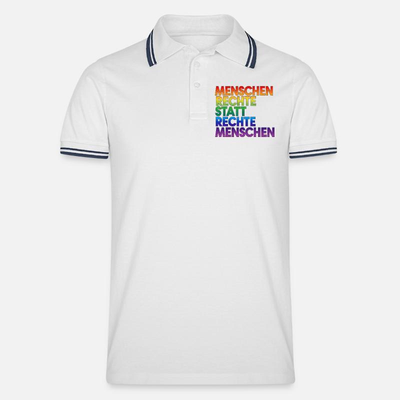 Regenbogen Statement Spruch Menschenrechte - Männer Tipped Poloshirt - Weiß/Navy