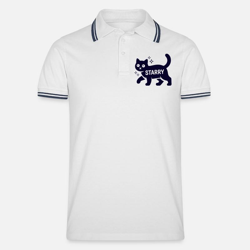 Samtpfote Starry Lustig Monochrom Katze - Männer Tipped Poloshirt - Weiß/Navy