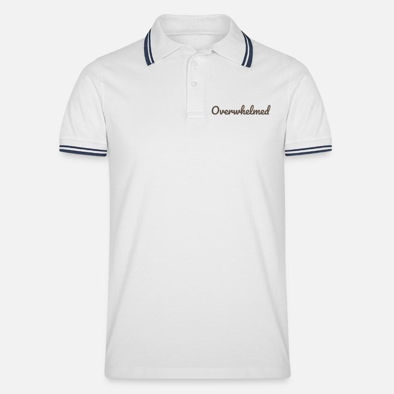 Überwältigt Script-Text in Braun - Männer Tipped Poloshirt - Weiß/Navy