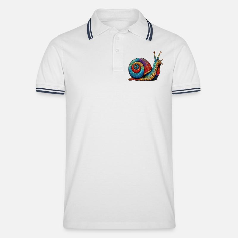 Schnecke - Männer Tipped Poloshirt - Weiß/Navy