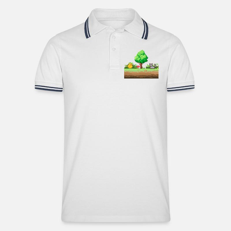 Pixelgarten Abenteuer - Männer Tipped Poloshirt - Weiß/Navy