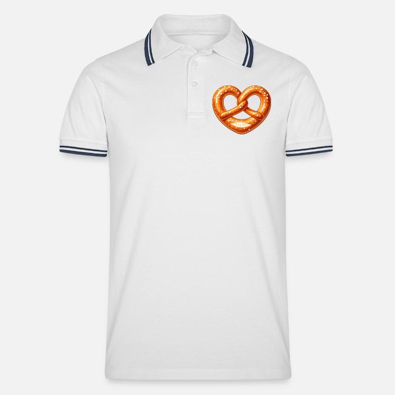 Brezel Herz Backen Bäcker Design - Männer Tipped Poloshirt - Weiß/Navy