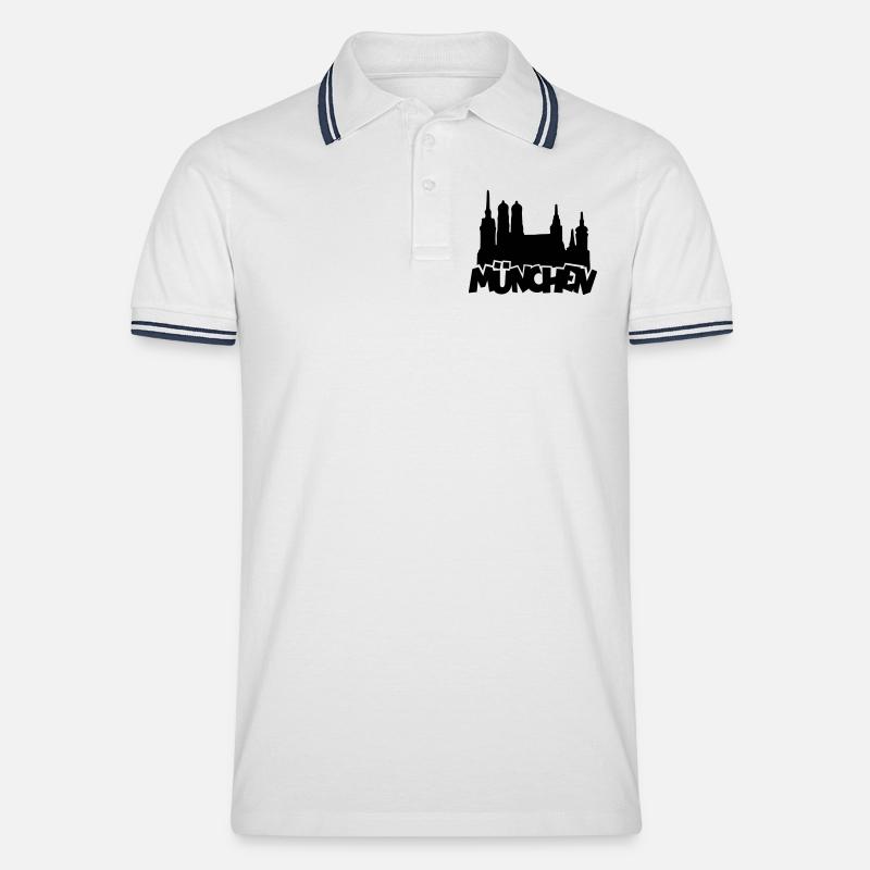 München Skyline - Männer Tipped Poloshirt - Weiß/Navy