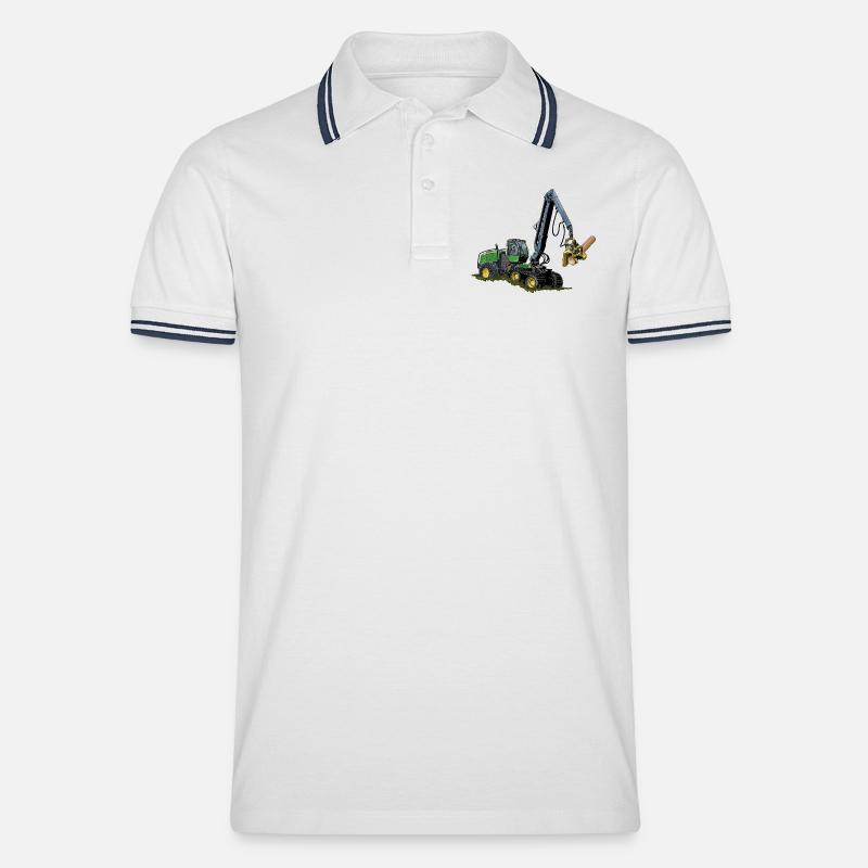 Harvester, Holzerntemaschine - Männer Tipped Poloshirt - Weiß/Navy