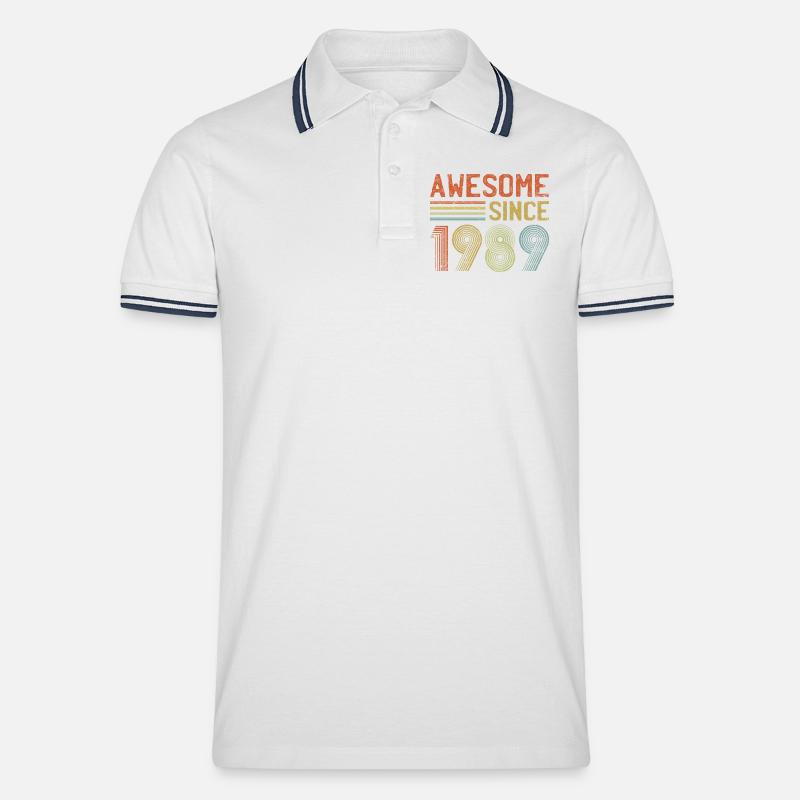 Retro 1989 Text und Spirale Design - Männer Tipped Poloshirt - Weiß/Navy