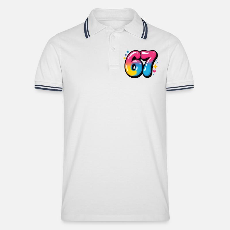 67 bunt sechs sieben bunte Luftballons - Männer Tipped Poloshirt - Weiß/Navy