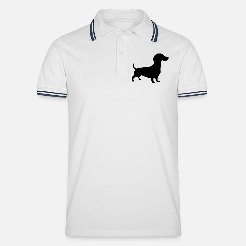 Dachshund Hunde Silhouette Geschenk Dackelbesitzer - Männer Tipped Poloshirt - Weiß/Navy