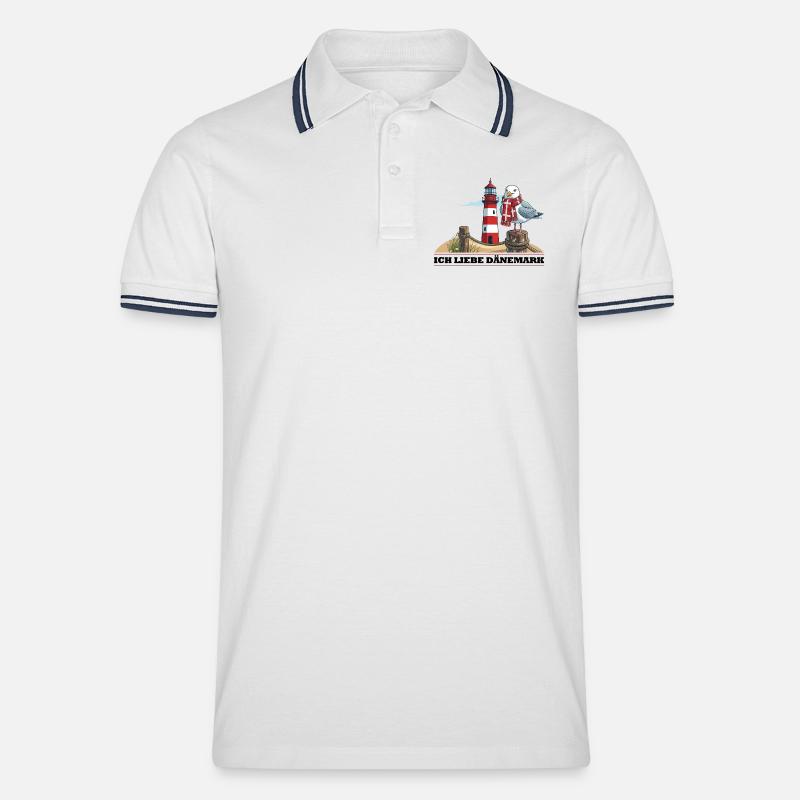 Leuchtturm Möwe mit Schal - Männer Tipped Poloshirt - Weiß/Navy