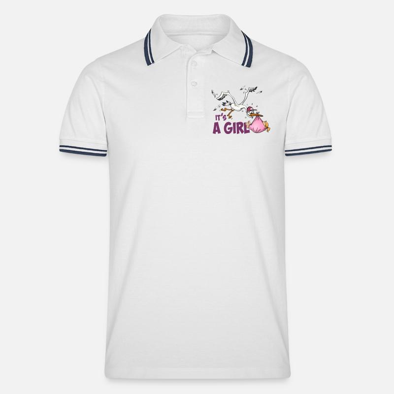 Cicogna con una bambina; "È una ragazza" - Polo per uomo - bianco/navy