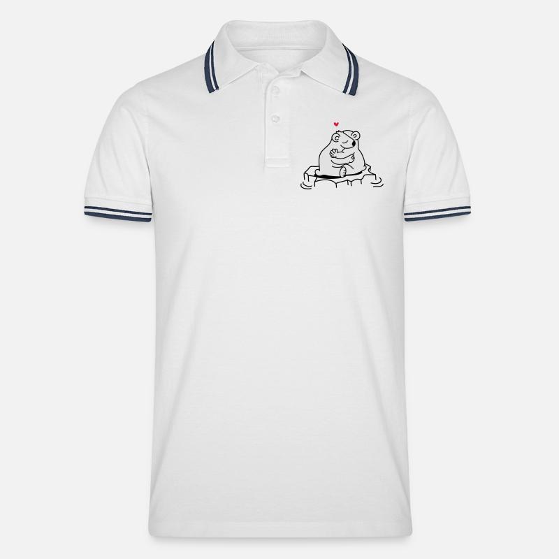 Zwei verliebte Eisbären - Männer Tipped Poloshirt - Weiß/Navy