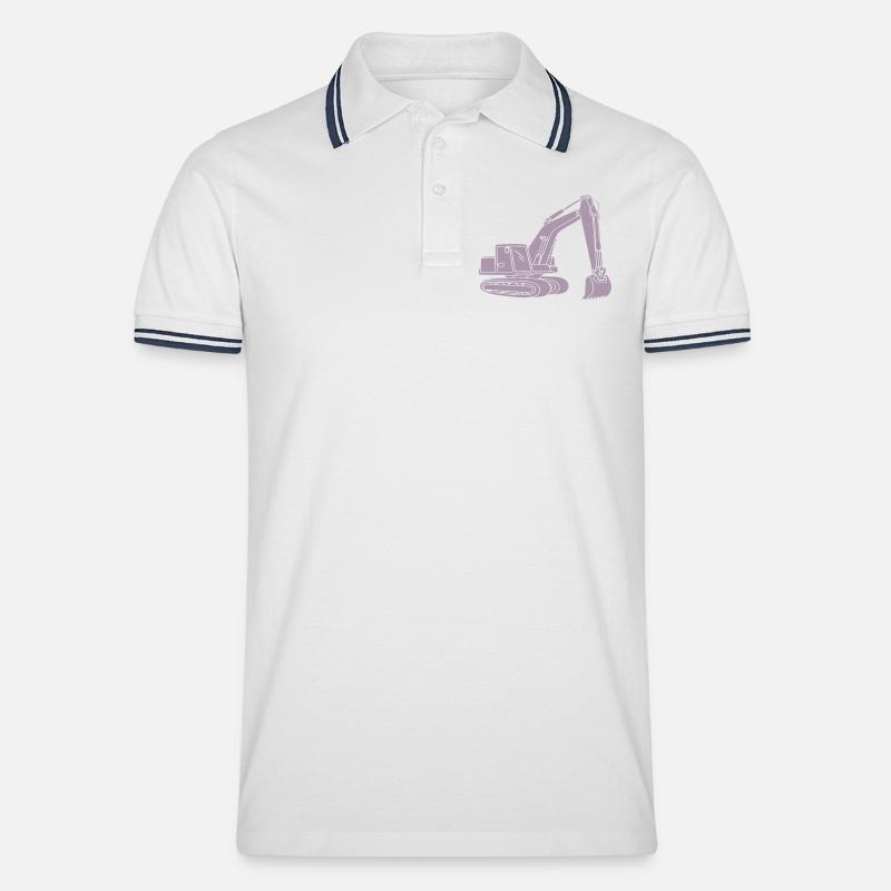 Bagger Silhouette Baugeräteführer Tiefbau - Männer Tipped Poloshirt - Weiß/Navy