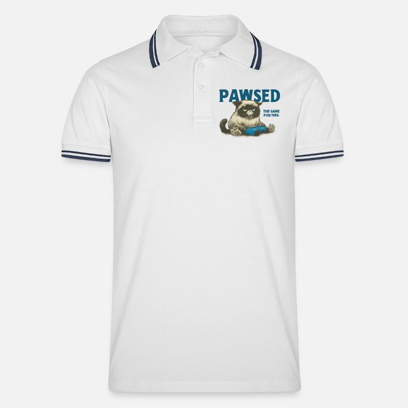 Das Spiel Cat mit Controller PAWSED - Männer Tipped Poloshirt - Weiß/Navy