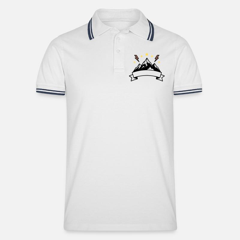 Berge Banner Textfeld Wappen - Männer Tipped Poloshirt - Weiß/Navy