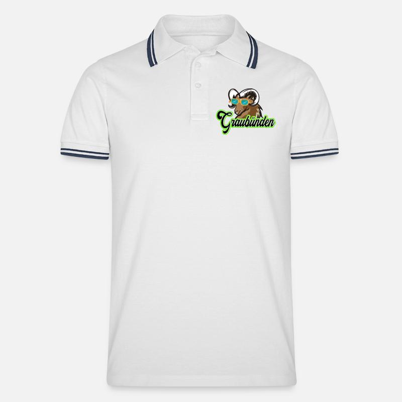 Graubünden Steinbock mit Sonnenbrille - Männer Tipped Poloshirt - Weiß/Navy