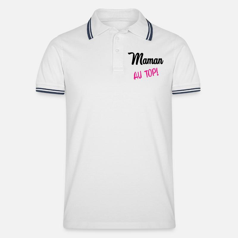 MAMA AN DER SPITZE - Männer Tipped Poloshirt - Weiß/Navy