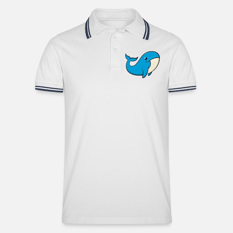 Fröhlicher Blauwal - Männer Tipped Poloshirt - Weiß/Navy