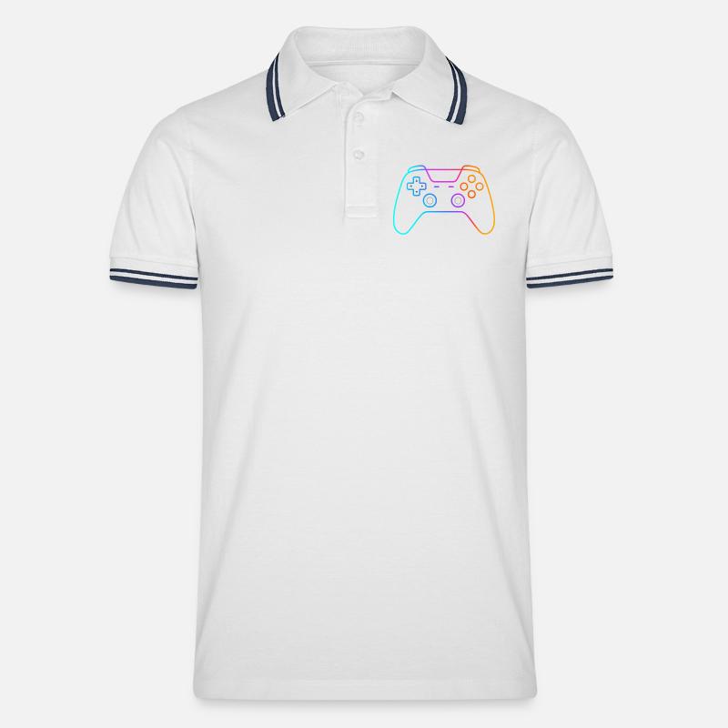 Neon Gamepad – Buntes Controller Motiv - Männer Tipped Poloshirt - Weiß/Navy