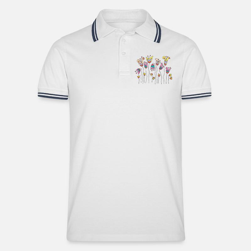 Blumen - Männer Tipped Poloshirt - Weiß/Navy