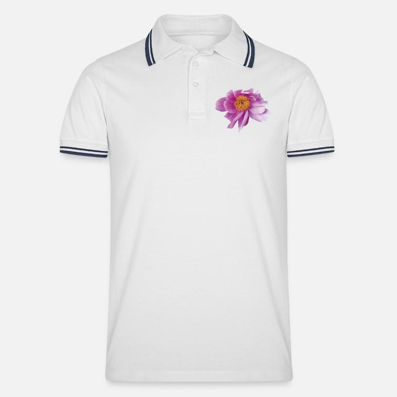 Peony_Dancing_in_Wind - Männer Tipped Poloshirt - Weiß/Navy