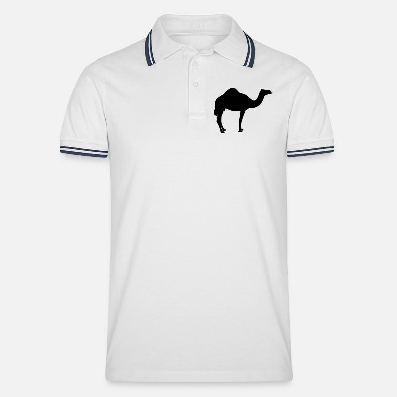 Kamel - Männer Tipped Poloshirt - Weiß/Navy