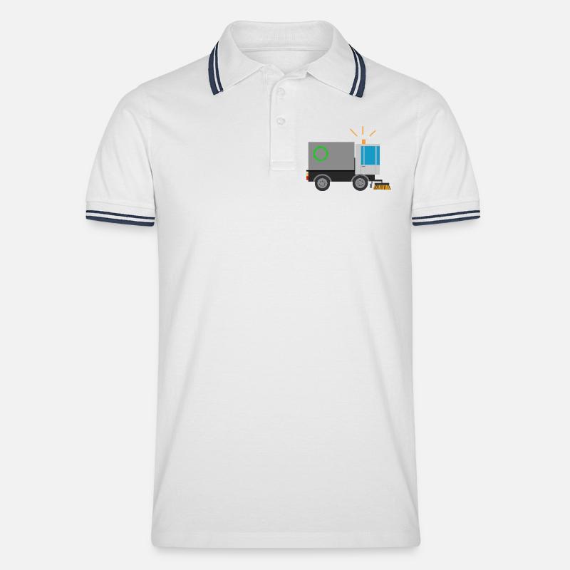 Kehrmaschine Straßenfeger Kinder Berufe Säuberung - Männer Tipped Poloshirt - Weiß/Navy
