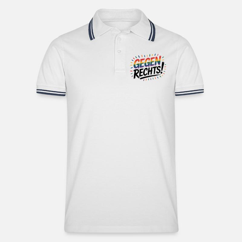 Gegen Rechts - Cool Pride Logo - Männer Tipped Poloshirt - Weiß/Navy