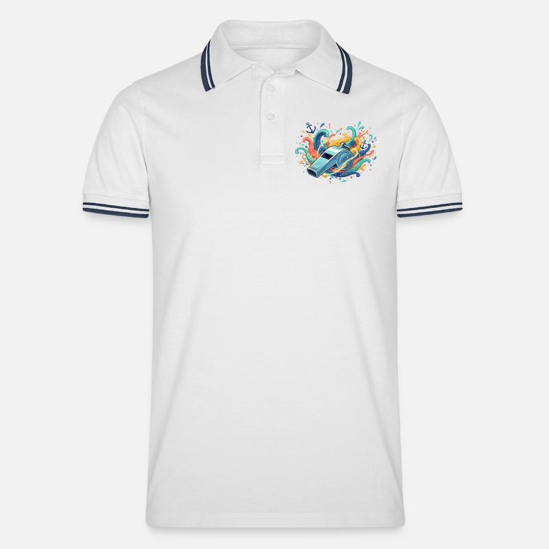 Maritime Pfeife im Farbschwall - Männer Tipped Poloshirt - Weiß/Navy